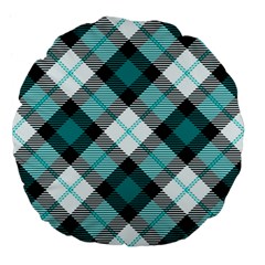 Smart Plaid Teal Large 18  Premium Flano Round Cushions by ImpressiveMoments