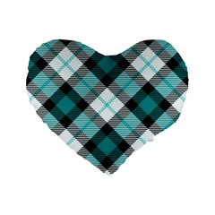 Smart Plaid Teal Standard 16  Premium Flano Heart Shape Cushions by ImpressiveMoments