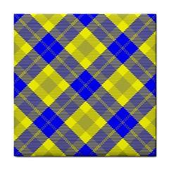 Smart Plaid Blue Yellow Tile Coasters by ImpressiveMoments