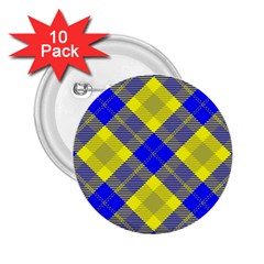 Smart Plaid Blue Yellow 2 25  Buttons (10 Pack)  by ImpressiveMoments