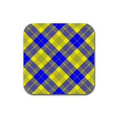 Smart Plaid Blue Yellow Rubber Coaster (square)  by ImpressiveMoments