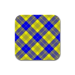 Smart Plaid Blue Yellow Rubber Square Coaster (4 Pack)  by ImpressiveMoments