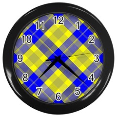 Smart Plaid Blue Yellow Wall Clocks (black) by ImpressiveMoments