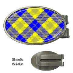 Smart Plaid Blue Yellow Money Clips (oval)  by ImpressiveMoments