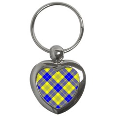 Smart Plaid Blue Yellow Key Chains (heart)  by ImpressiveMoments