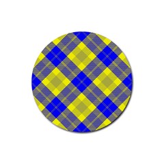 Smart Plaid Blue Yellow Rubber Coaster (round)  by ImpressiveMoments