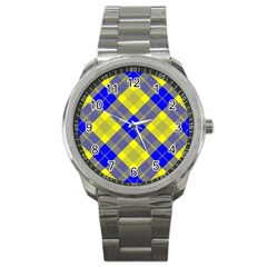 Smart Plaid Blue Yellow Sport Metal Watches by ImpressiveMoments