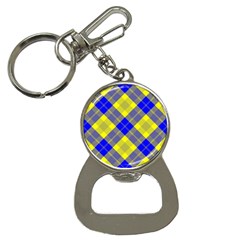 Smart Plaid Blue Yellow Bottle Opener Key Chains by ImpressiveMoments