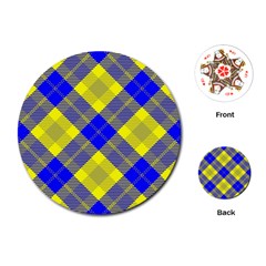 Smart Plaid Blue Yellow Playing Cards (round)  by ImpressiveMoments