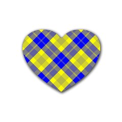 Smart Plaid Blue Yellow Rubber Coaster (heart)  by ImpressiveMoments