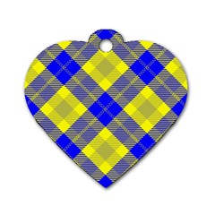 Smart Plaid Blue Yellow Dog Tag Heart (two Sides) by ImpressiveMoments