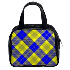 Smart Plaid Blue Yellow Classic Handbags (2 Sides) by ImpressiveMoments