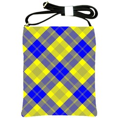 Smart Plaid Blue Yellow Shoulder Sling Bags by ImpressiveMoments