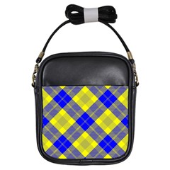 Smart Plaid Blue Yellow Girls Sling Bags by ImpressiveMoments