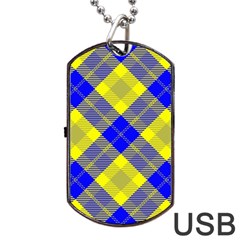 Smart Plaid Blue Yellow Dog Tag Usb Flash (one Side) by ImpressiveMoments