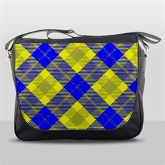 Smart Plaid Blue Yellow Messenger Bags by ImpressiveMoments