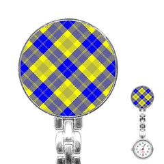 Smart Plaid Blue Yellow Stainless Steel Nurses Watches by ImpressiveMoments