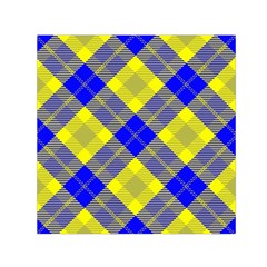 Smart Plaid Blue Yellow Small Satin Scarf (square)  by ImpressiveMoments