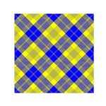 Smart Plaid Blue Yellow Small Satin Scarf (Square)  Front