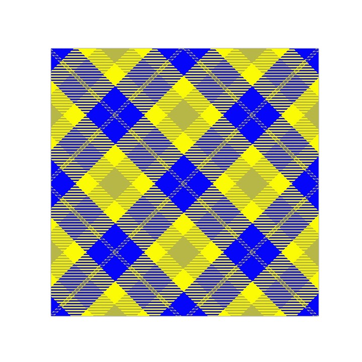 Smart Plaid Blue Yellow Small Satin Scarf (Square) 