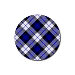 Smart Plaid Blue Rubber Round Coaster (4 Pack)  by ImpressiveMoments