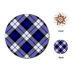 Smart Plaid Blue Playing Cards (round)  by ImpressiveMoments