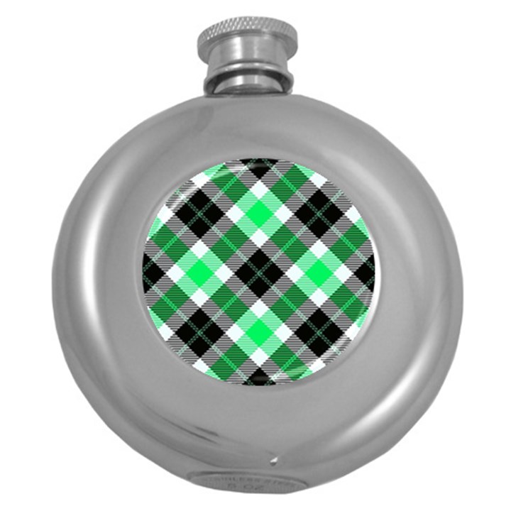 Smart Plaid Green Round Hip Flask (5 oz)