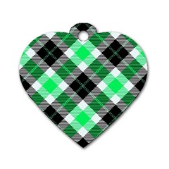 Smart Plaid Green Dog Tag Heart (two Sides) by ImpressiveMoments