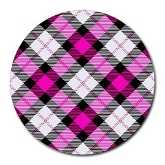 Smart Plaid Hot Pink Round Mousepads by ImpressiveMoments