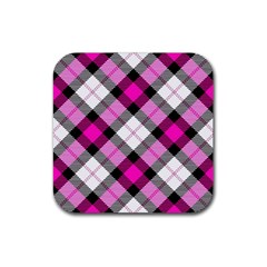 Smart Plaid Hot Pink Rubber Coaster (square)  by ImpressiveMoments