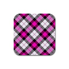 Smart Plaid Hot Pink Rubber Square Coaster (4 Pack)  by ImpressiveMoments