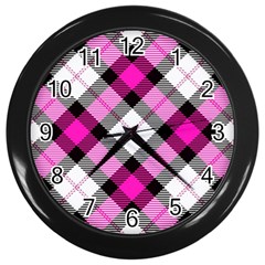 Smart Plaid Hot Pink Wall Clocks (black) by ImpressiveMoments