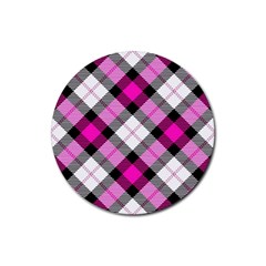 Smart Plaid Hot Pink Rubber Coaster (round)  by ImpressiveMoments