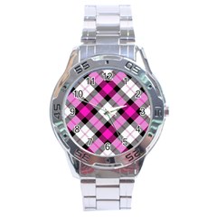 Smart Plaid Hot Pink Stainless Steel Men s Watch by ImpressiveMoments