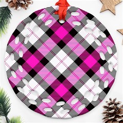 Smart Plaid Hot Pink Ornament (round Filigree)  by ImpressiveMoments