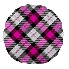 Smart Plaid Hot Pink Large 18  Premium Round Cushions by ImpressiveMoments