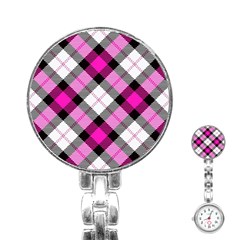 Smart Plaid Hot Pink Stainless Steel Nurses Watches by ImpressiveMoments