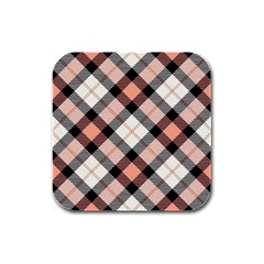 Smart Plaid Peach Rubber Square Coaster (4 Pack)  by ImpressiveMoments