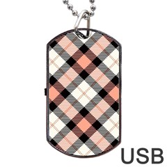 Smart Plaid Peach Dog Tag Usb Flash (two Sides)  by ImpressiveMoments