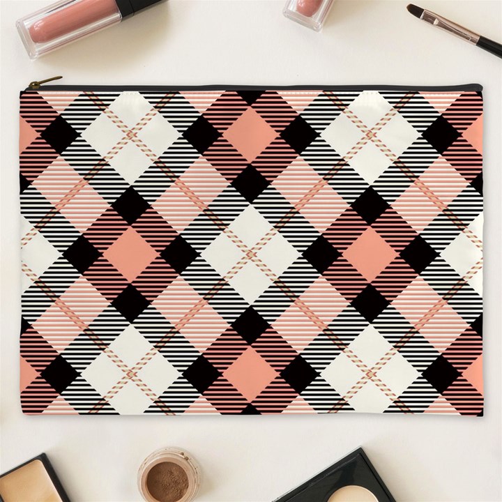 Smart Plaid Peach Cosmetic Bag (XXXL) 