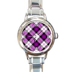 Smart Plaid Purple Round Italian Charm Watches by ImpressiveMoments