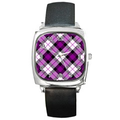 Smart Plaid Purple Square Metal Watches by ImpressiveMoments