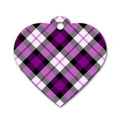 Smart Plaid Purple Dog Tag Heart (two Sides) by ImpressiveMoments