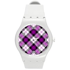 Smart Plaid Purple Round Plastic Sport Watch (m) by ImpressiveMoments