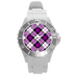 Smart Plaid Purple Round Plastic Sport Watch (l) by ImpressiveMoments