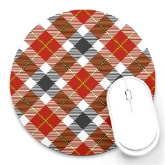 Smart Plaid Warm Colors Round Mousepads by ImpressiveMoments