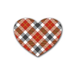 Smart Plaid Warm Colors Rubber Coaster (heart)  by ImpressiveMoments