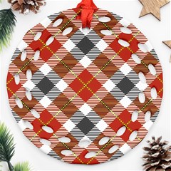 Smart Plaid Warm Colors Ornament (round Filigree)  by ImpressiveMoments