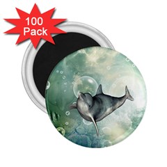 Funny Dswimming Dolphin 2 25  Magnets (100 Pack) 