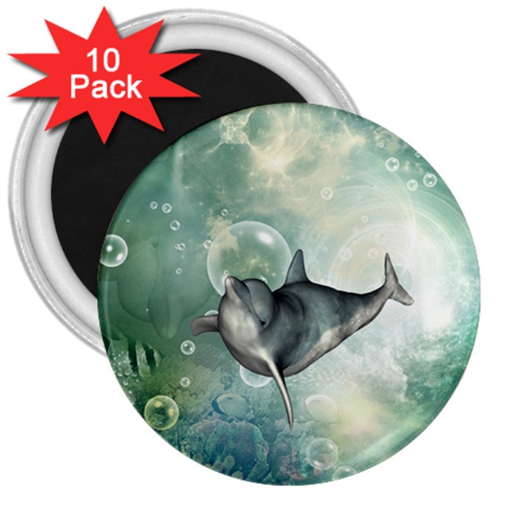 Funny Dswimming Dolphin 3  Magnets (10 pack) 